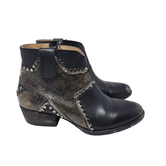 Corral Circle G Black Cowhide Leather Star Inlay Studded Zip Ankle Boots Sze 10 - Picture 2 of 9